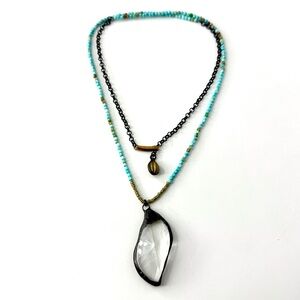 Long Turquoise Necklace, Wrap Necklace, Vintage Glass Chandelier Pendant